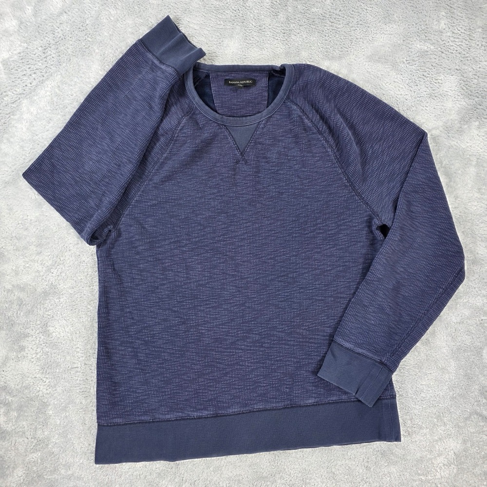 Banana Republic Textured Raglan Crewneck Sweatshirt Navy Large Mens Pullover